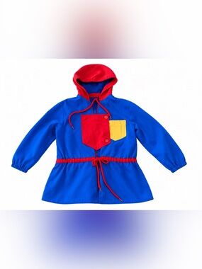 Vintage 80s Blue and Red Hooded Jacket with Yellow Pocket